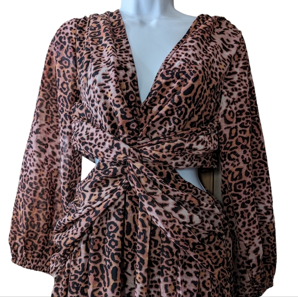 Anthropologie RANNA GILL Leopard Print Printed Cut-Out Midi Dress ~Small - Picture 3 of 7